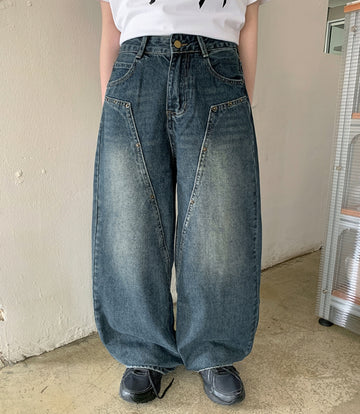 Amme Rivet Washing Wide Denim Pants